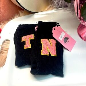 WOMENS BLACK VARSITY LETTER SOCKS